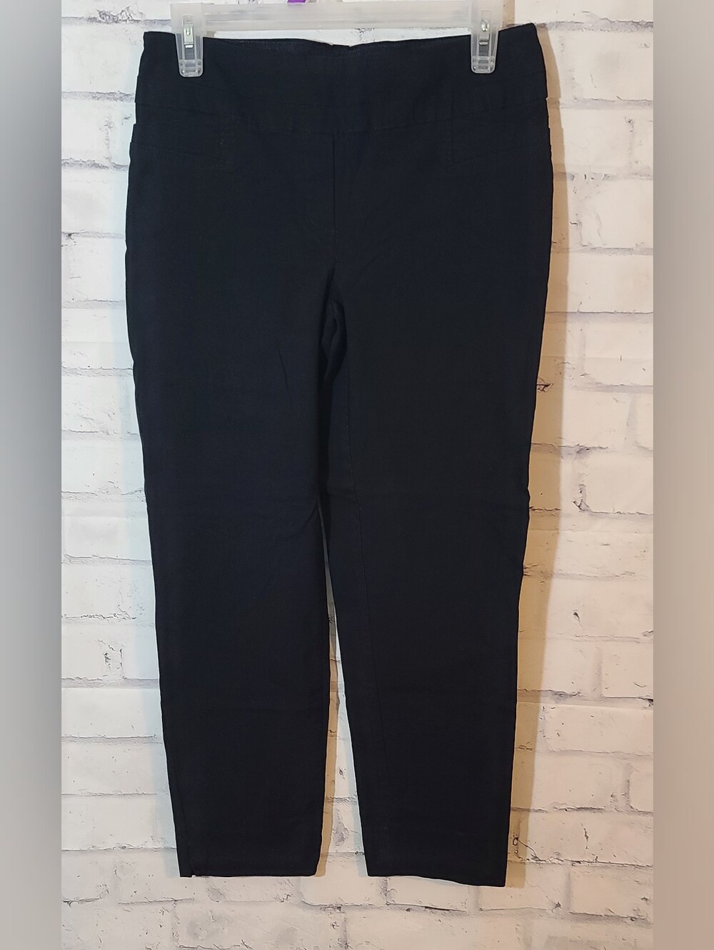 Zac & Rachel Black Solid Flat Front Pull On Dress Pants Regular Sz 8 Ankle